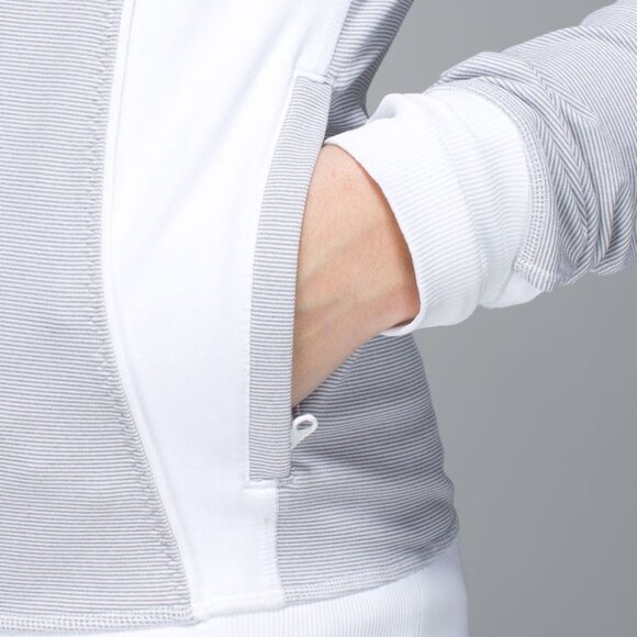 Lululemon | Nice Asana Jacket in Wee Stripe White Heathered Medium Grey / White - Picture 5 of 16
